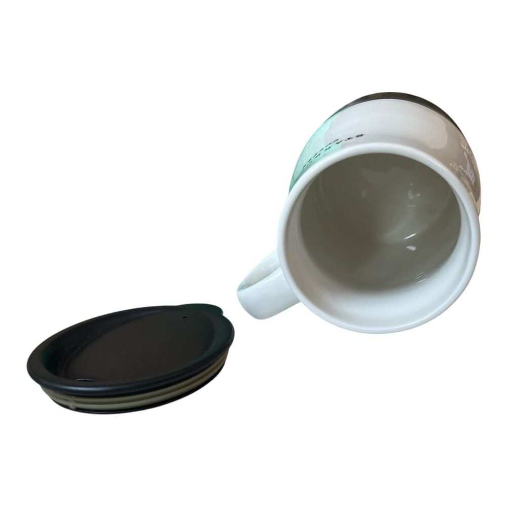Starbucks 2004 White Urban Desk Ceramic Stainless Steel Coffee Mug Lid 14 oz - Picture 3 of 4